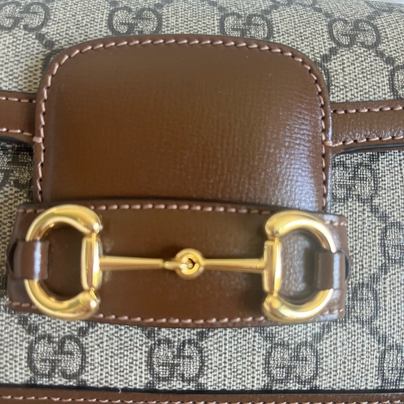AUTHENTIC GUCCI  Horsebit 1955 leather & Coated Canvas crossbody - Picture 2 of 16